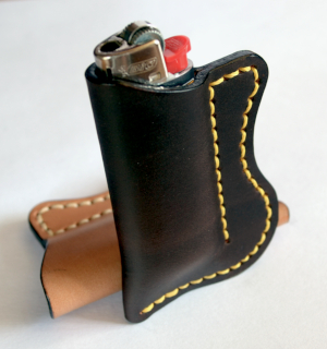 Porta Accendino BiC Mini in Nabuk Anticato Marrone Giallo